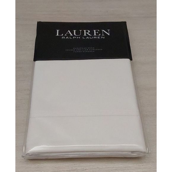 Ralph Lauren SPENCER BORDER SATEEN 100% Cotton WHITE European Euro Pillow Sham - Picture 2 of 10